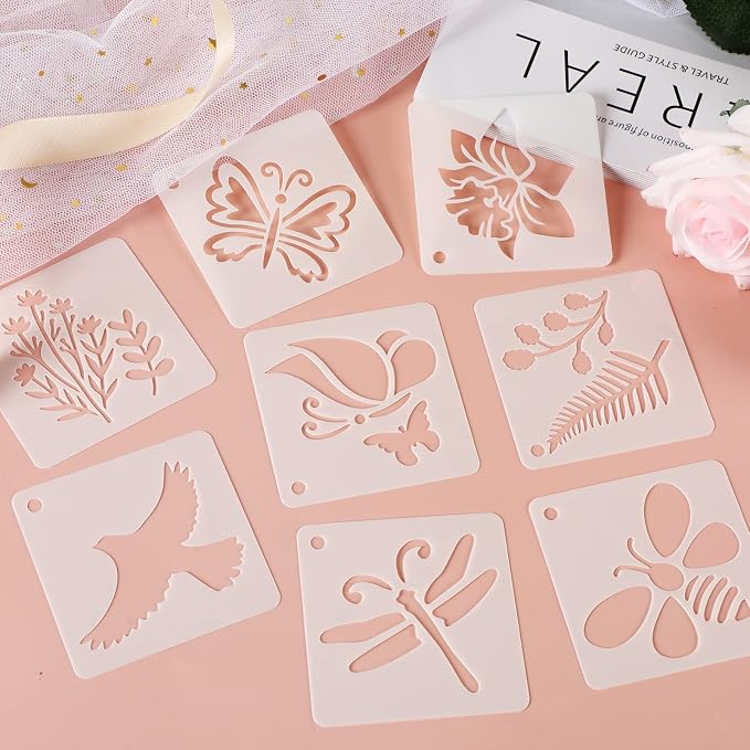 Augshy 56 Pack Flower Stencils for Wood, Butterfly & Bird Stencils for Wall & - Image 5