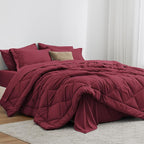 Love's cabin Queen Comforter Set Burgundy, 7 Pieces Queen Bed in a Bag by Lovescabin