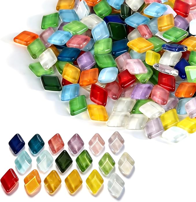 Glass Mosaic Tiles for Crafts Bulk, 400g Mixed Colors Small Glass Tiles by Karidge