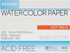 MEEDEN Watercolor Paper Block, 100% Cotton Watercolor Paper Pad of 20 Sheets by MEEDEN