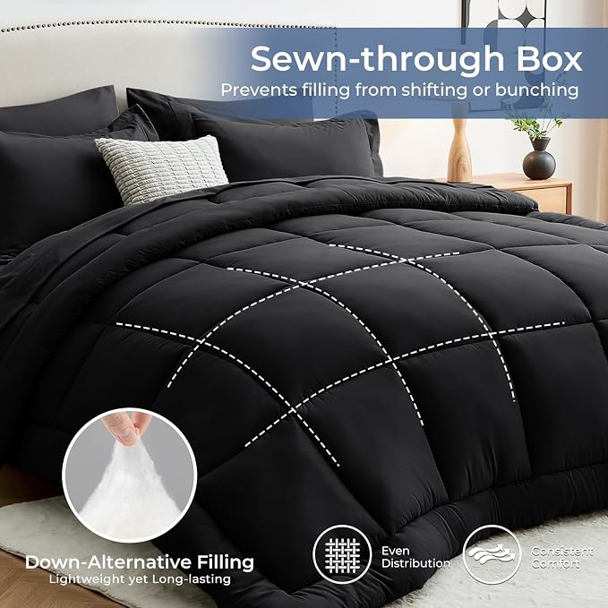 Sasttie Twin XL Comforter Set Black, 5 Pieces Twin XL Bed in a Bag, Complete - Image 3