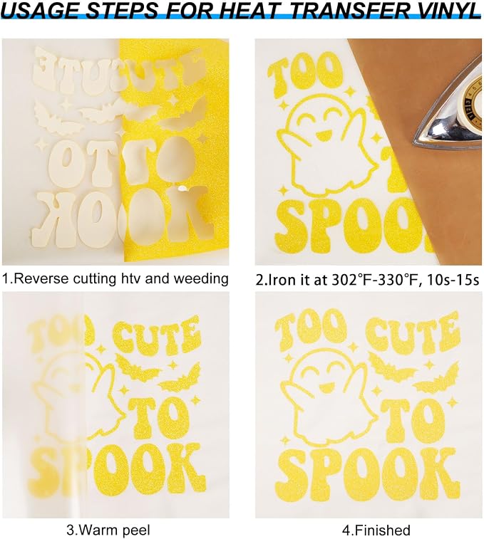 FUNKAKA Glitter Fluorescent Gold HTV Heat Transfer Vinyl Rolls, Glitter HTV - Image 3