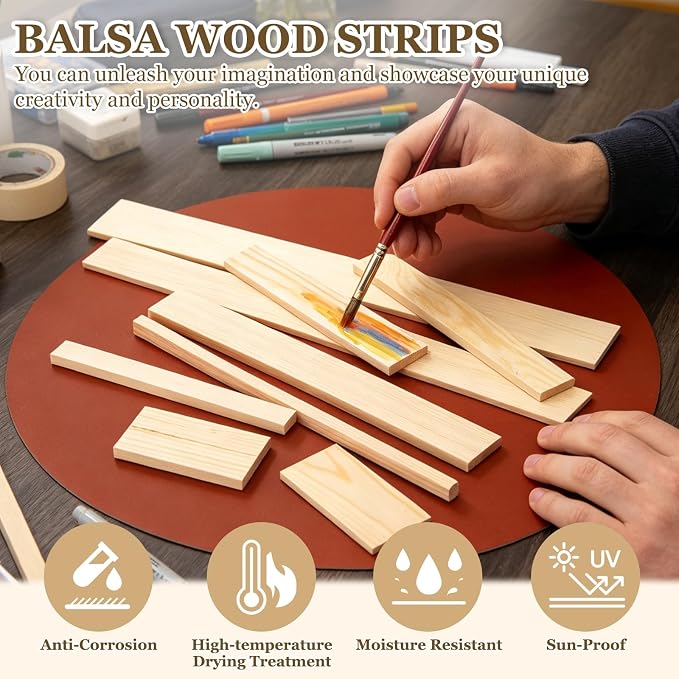 MECCANIXITY 10Pcs Wood Strips Slats, 3/8" x 1‑5/8" x 4" Thin Wood Sticks Flat - Image 5