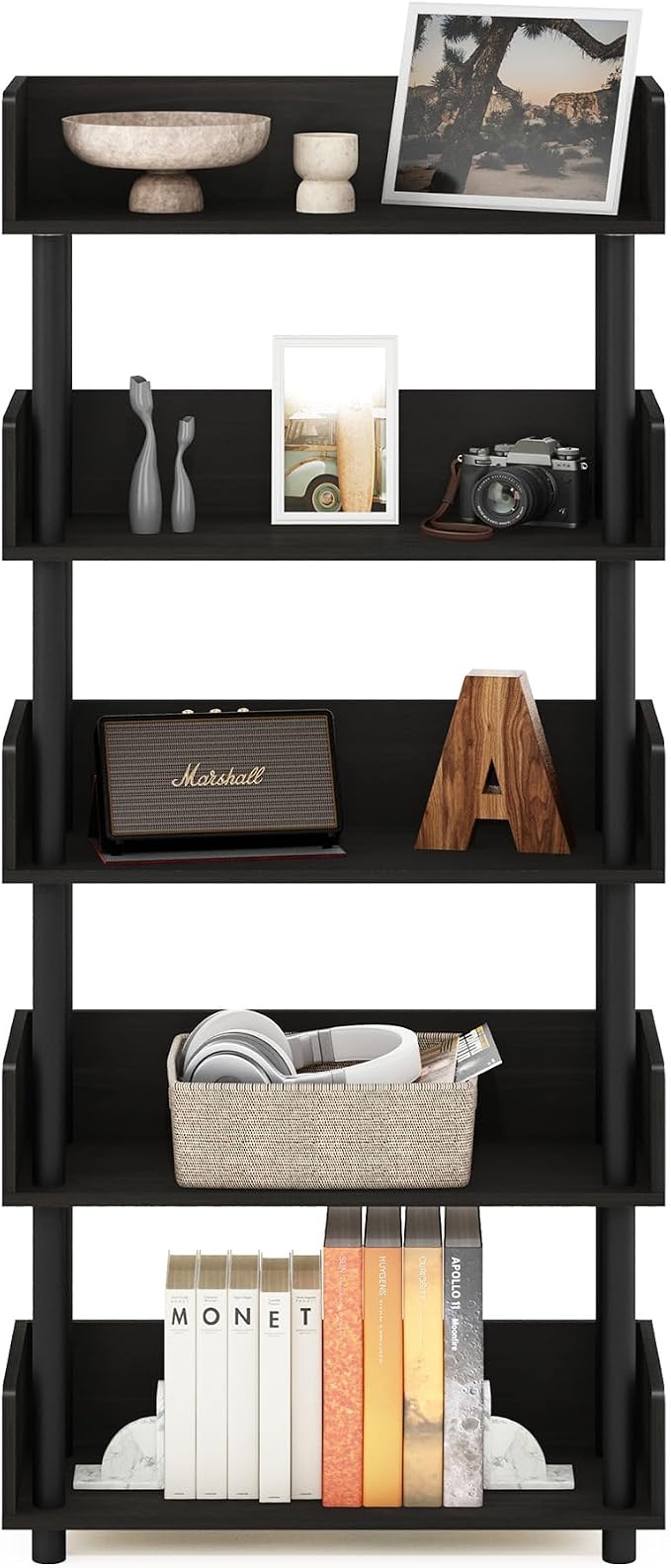 Furinno TURN-N-TUBE 5-Tier Display Shelf, Storage Shelves, Book Shelf, Open - Image 4