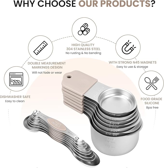 Magnetic Measuring Cups and Spoons Set-Heavy Duty 304 Stainless Steel，Double - Image 2