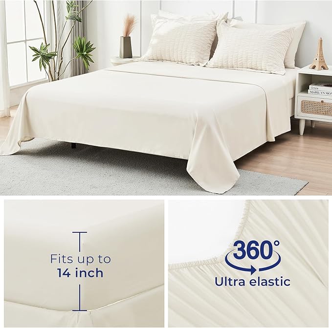 HYMOKEGE Ivory Queen Comforter Set Seersucker 7 Pieces, All Season Luxury Bed - Image 7