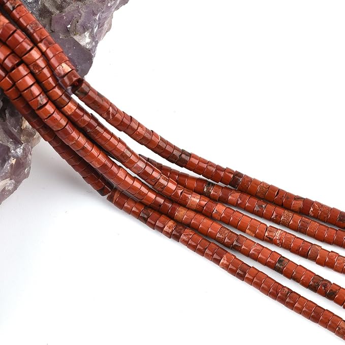 155pcs 4x2mm Natural Red Jasper Heishi Disc Rondelle Spacer Stone Semi Precious - Image 3