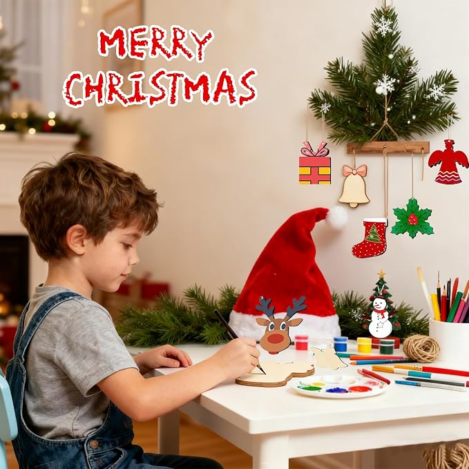 28Pcs Unfinished Paintable Blank Wooden Christmas Festival Decoration Ornaments - Image 5