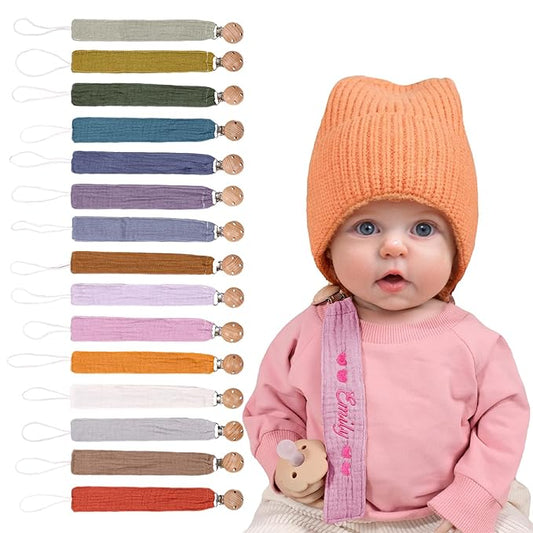 Personalized Bohemian Pacifier Clip Embroidered with Name is The Perfect Newborn Gift Made from eco-Friendly Bamboo! (Pink)