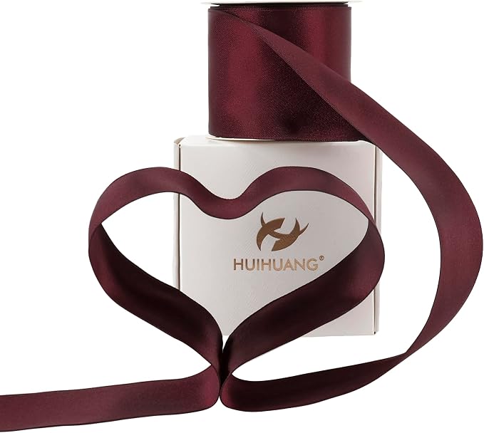 HUIHUANG Burgundy Satin Wired Ribbon 2.5 inch Wine Red Double-Faced Satin Wire - Image 9