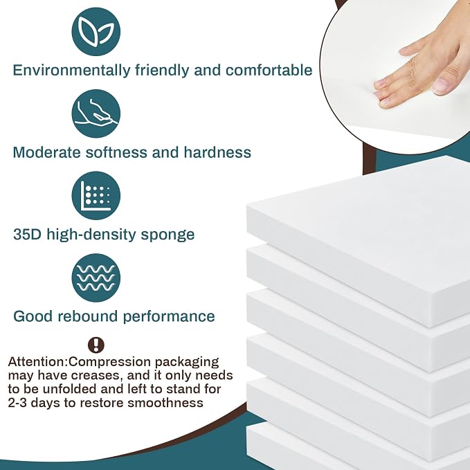 Frienda 6 Pack 2" X 20" X 20" Upholstery High Density Foam Cushion White - Image 3