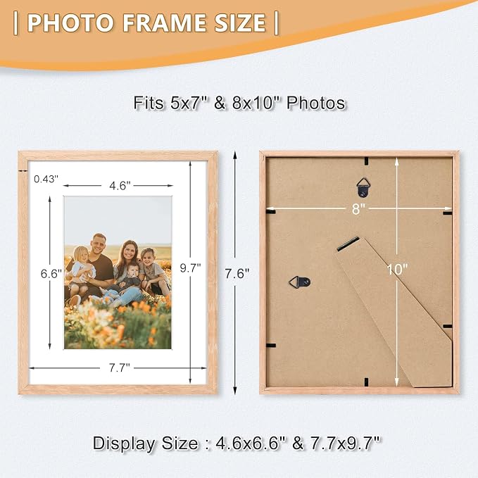 8x10 Picture Frame, OAK Wood Photo Frame 5x7 - Image 2