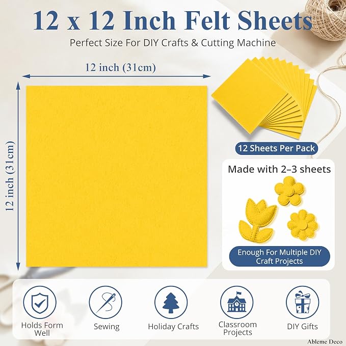 12" x 12" Felt Sheets for Crafts, 2mm Stiff Felt Golden Yellow | 2mm Thick - Image 3