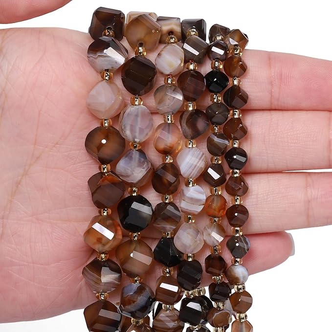 42pcs Natural Brown Striped Agate Stone Beads - Image 4