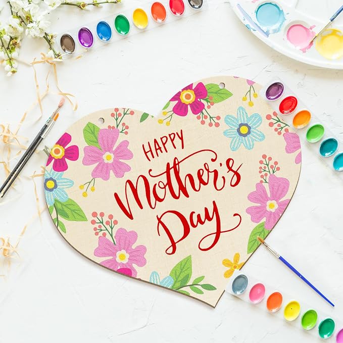Large Size 12" Wooden Heart Ornaments to Paint, Happy Mothers Day DIY Blank - Image 6