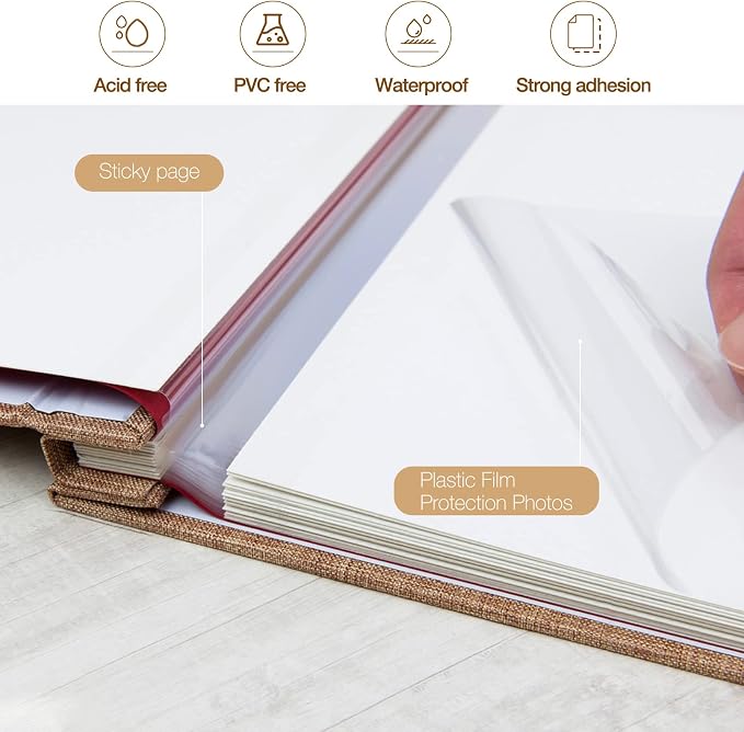 potricher Large Photo Album Self Adhesive 3x5 4x6 5x7 8x10 10x12 Pictures Linen - Image 4