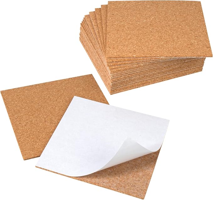 20 Pack Self Adhesive Cork Sheets 4x4 Inch Square, 0.08 in Thick Sticky Back by Bxhlxzz