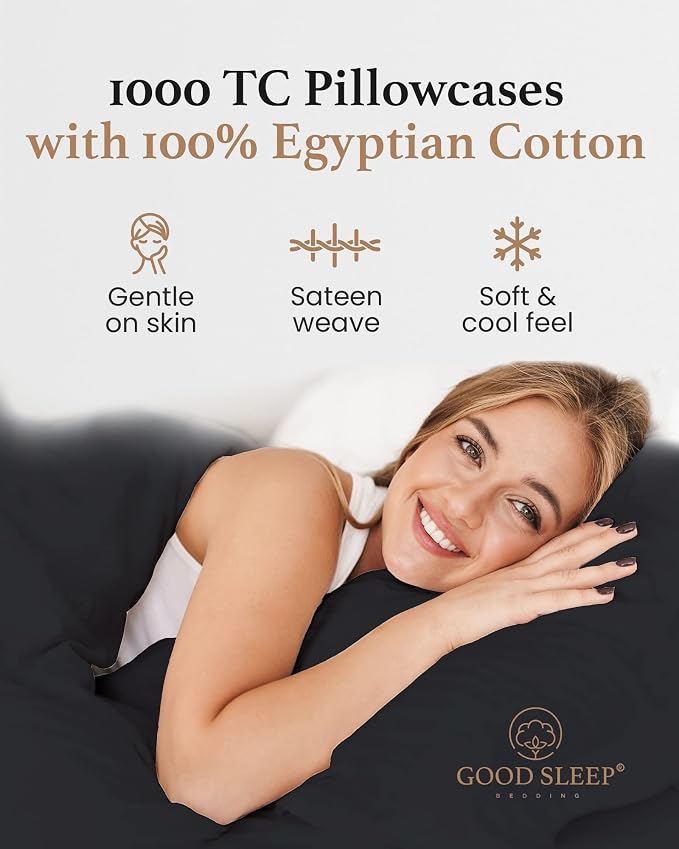 1000 TC Black King Pillowcases Set of 2 100% Egyptian Cotton Pillow Cases - Image 4