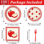 Qyeahkj 100 Pcs Apple Party Supplies Back to School Plates and Napkins Fruit - Image 2