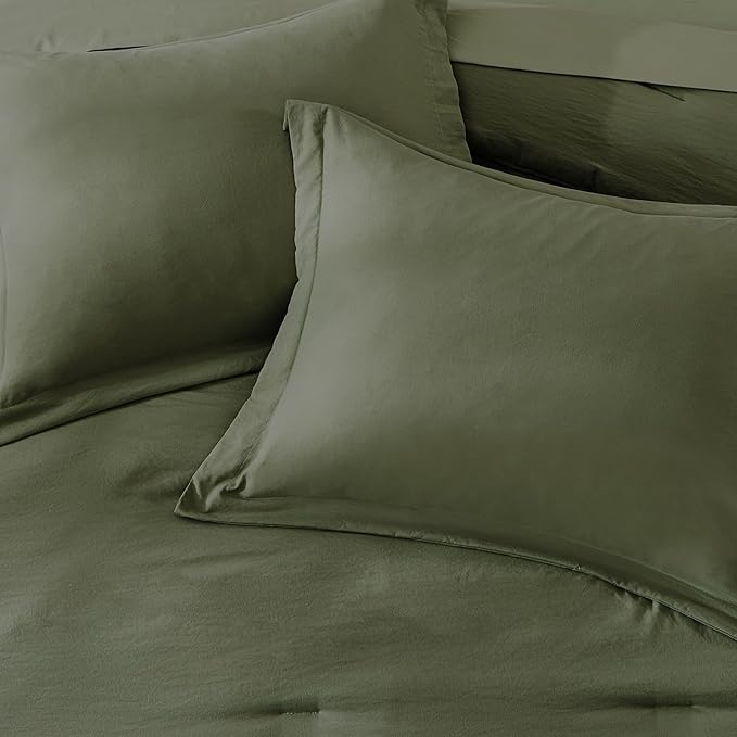 WRENSONGE California King Size Comforter Sets, 7 Pieces Olive Green Bed in a Bag - Image 8