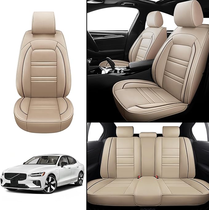 Seat Covers for Volvo Car s60 2001-2025 | 5-Seats Leather Seat Covers, Easy to Install Automotive Seat Covers Full Set (Full Set, Beige)