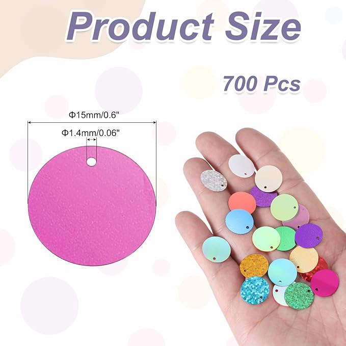 MECCANIXITY 700 Pcs Flat Round Sequins 15mm/0.6 Inch Loose Paillettes Craft - Image 2