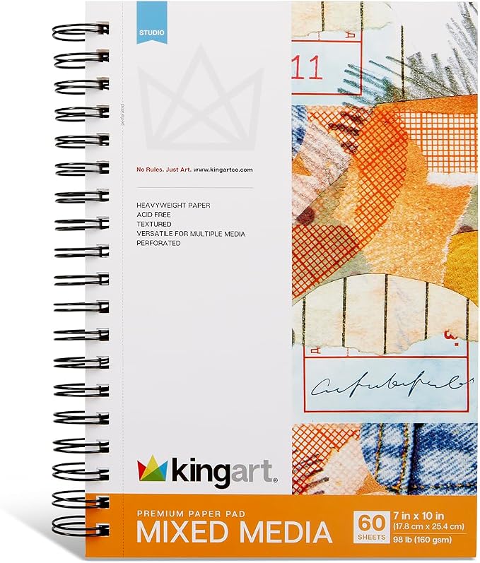 KINGART Mixed Media Paper Pad – 7x10 Inch, Heavyweight Acid-Free Paper – by KINGART