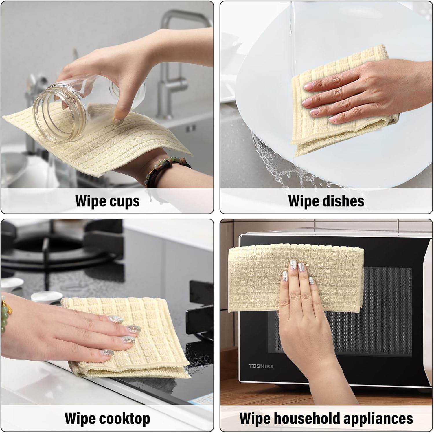 Dish Rags for Washing Dishes 8 Pack Multipurpose Wire Miracle Cleaning Coths Non-Scratch Wire Dishwashing Rag Lint Free Microfiber Cleaning Cloth for Kitchen Windows（Beige