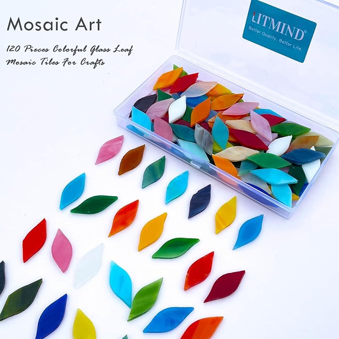 LITMIND 120 Pieces Mixed Colors Mosaic Glass Petals & Leaves, Hand-Cut Stained - Image 7