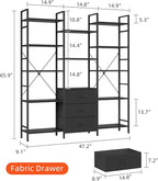 AFLUI Triple Bookshelf with 3 Fabric Drawers, 5-Tier Book Shelf and 10 Display - Image 2