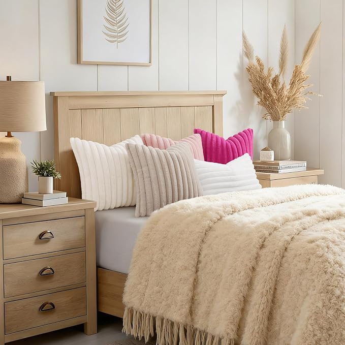 decorUhome Summer Cozy Faux Fur Throw Pillow Covers 12x20 Set of 2 Decorative - Image 8