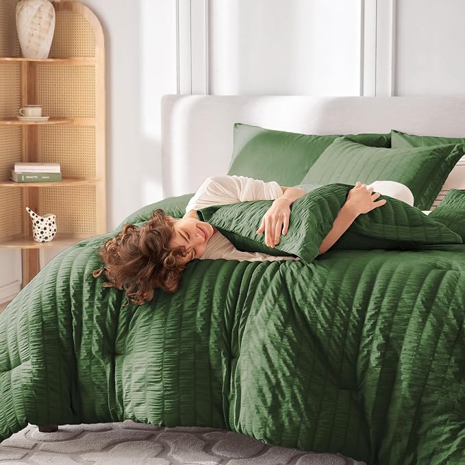 MUXHOMO 7 Pieces Full Comforter Set, Seersucker Bed in a Bag Full Size - Image 7