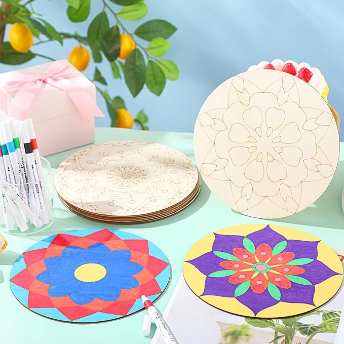 Vercraft 22 Pcs Wooden Mandala Painting Set 10 Mandala Unfinished Wood Cutouts - Image 4