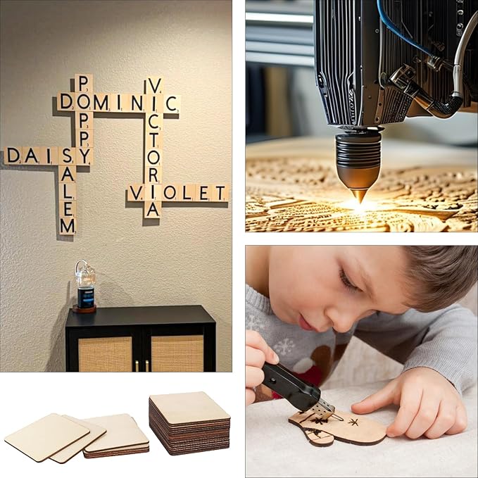 220 PCS 3 Inch Blank Wood Square, 3 x 3 Inches Unfinished Wood Pieces, Blank - Image 7