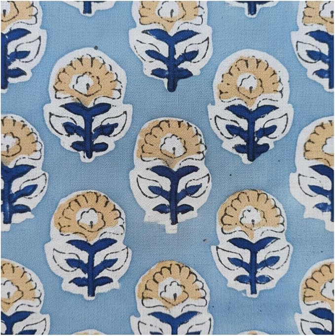 E-Tailor® Hand-Block Printed Pre-Cut Cotton Fabric Ideal by E-Tailor