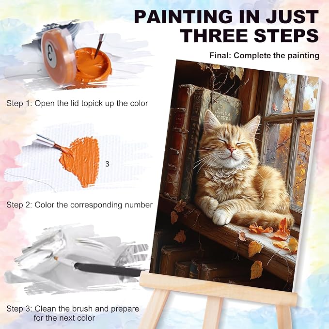 Yezavesu 4 Pack Cat Framed Paint by Numbers Kit - Image 4