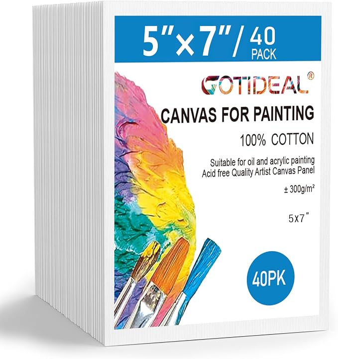GOTIDEAL Bulk Canvases for Painting, 5 x 7 inch Value Pack of 40, Gesso Primed by GOTIDEAL