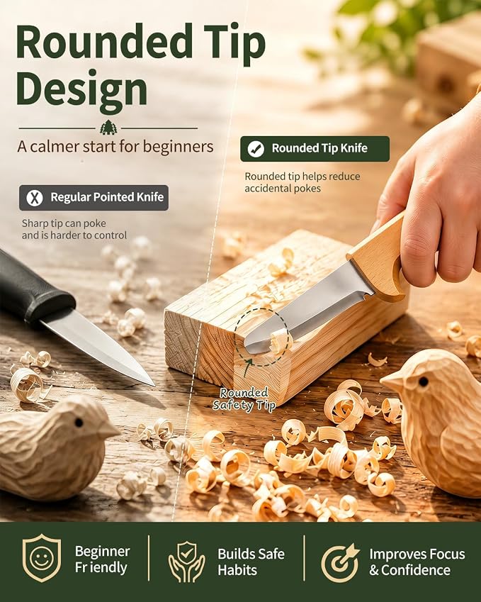 Whittling Knife for Kids, Safe Beginner Rounded Tip Wood Carving Knife for Boys - Image 3