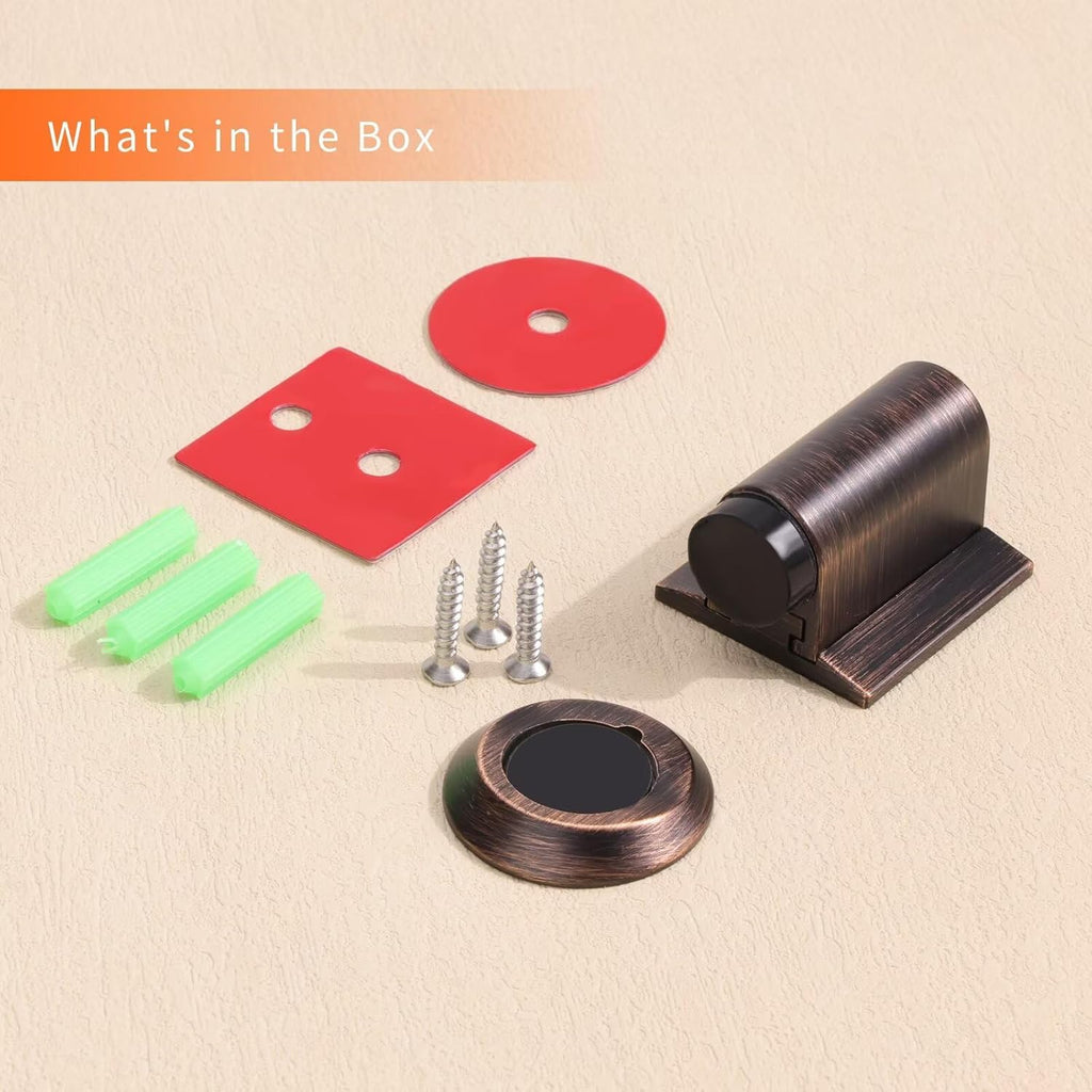 Bak Bo Magnetic Door Stoppers 4 Pack Bottom of Door Holder Keep Door Open No Drilling Magnet Floor Door Stop with Screws and Adhesive Oil Rubbed Bronze DS268ORB-4
