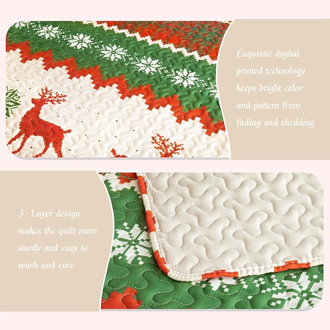 Whale Flotilla Christmas Quilt Twin Size, Soft Boho Floral Bedspreads - Image 5