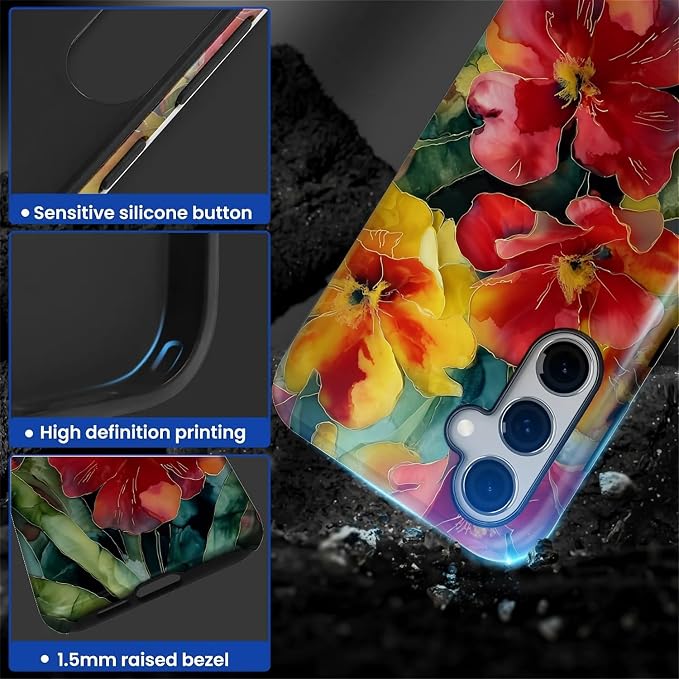 Case for Samsung Galaxy S25 FE, Vintage Floral Girly Design Hybrid Dual - Image 4