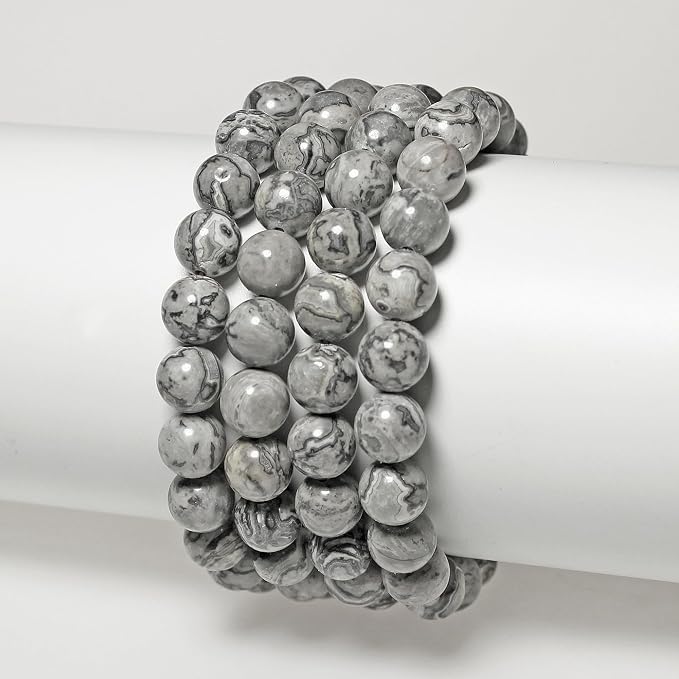 MJDCB AAA Natural Map Stone Beads Gray Picasso Stone Beads - Image 7