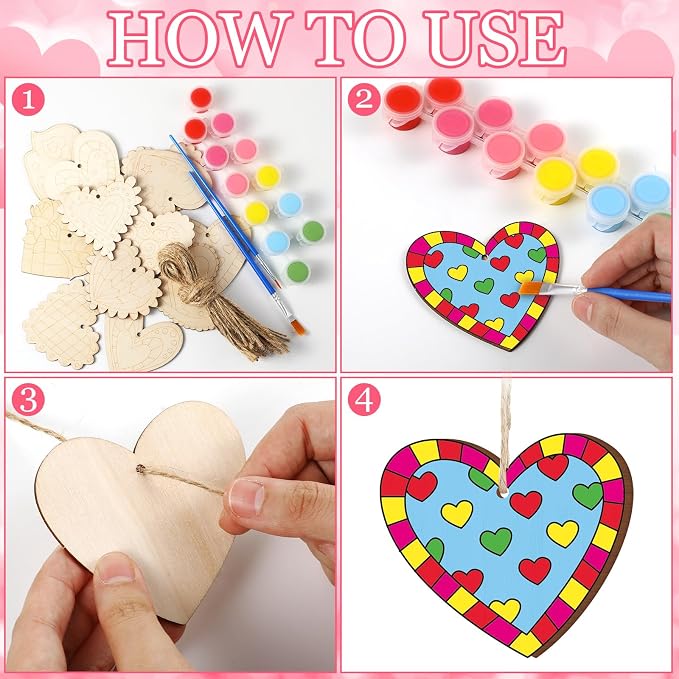 JellyArch 36 Pcs Valentine's Day Crafts, Wooden Heart Cutouts, Unfinished DIY - Image 5