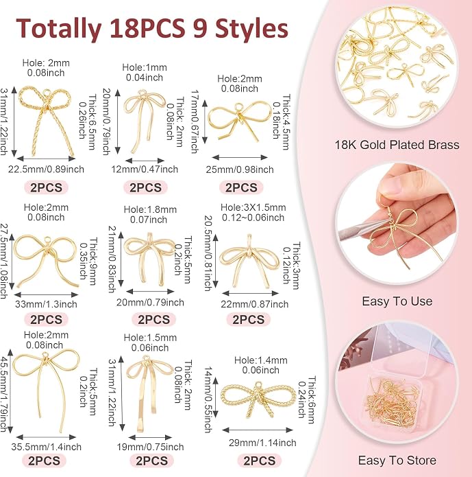 FASHEWELRY Alloy Bowknot Charms Links Golden Bow Tie Connector Charms Metal Bow - Image 5