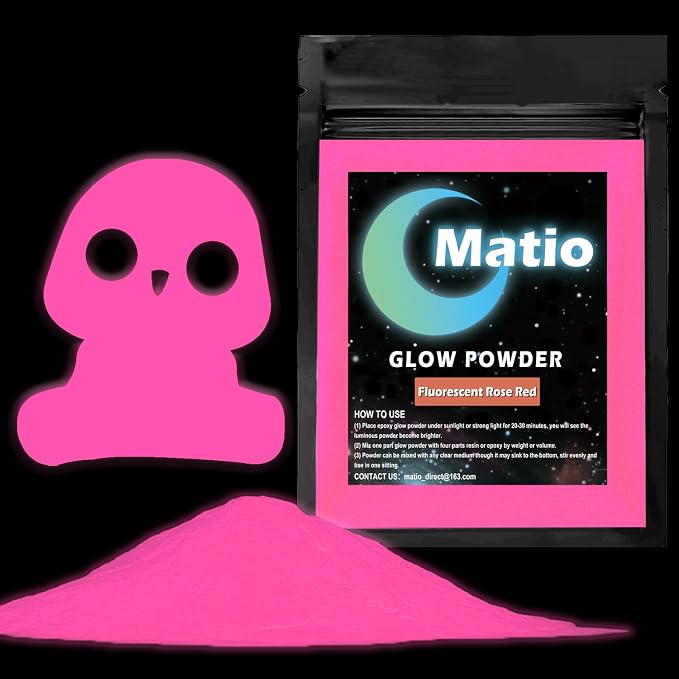 Matio Glow in The Dark Pigment Powder, 15g/0.5oz Fluorescent Rose Red Epoxy by Matio