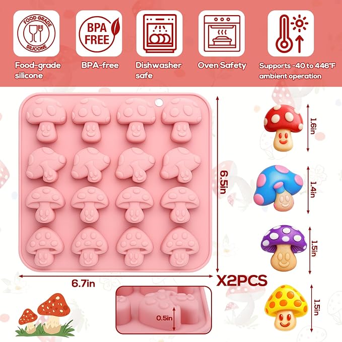 Palksky Mushroom Silicone Molds, 16 Cavity 2 Pack Mushroom Chocolate Mold - Image 2