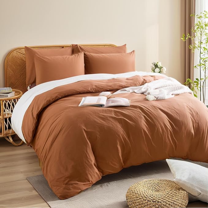 NEXHOME PRO Duvet Cover Set 100% Washed Cotton Super King 108"x98", Organic - Image 4