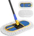 16 Inch Commercial Dust Mop for Floor Cleaning - Industrial Wet Dry Broom with 2 Washable Mops Pads for Hardwood Vinyl Laminate Floors Warehouse Courtyard Cleaning,Blue