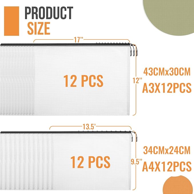 24pcs A4 Mesh Zipper Pouch File Bags, Waterproof Puzzle Bag, Board Game Storage - Image 2