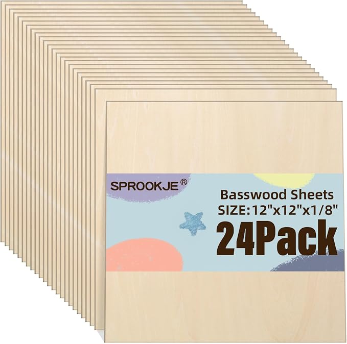 Basswood Sheets 12"x12"x1/8", 24 Pack | 3mm Basswood by SPROOKJE